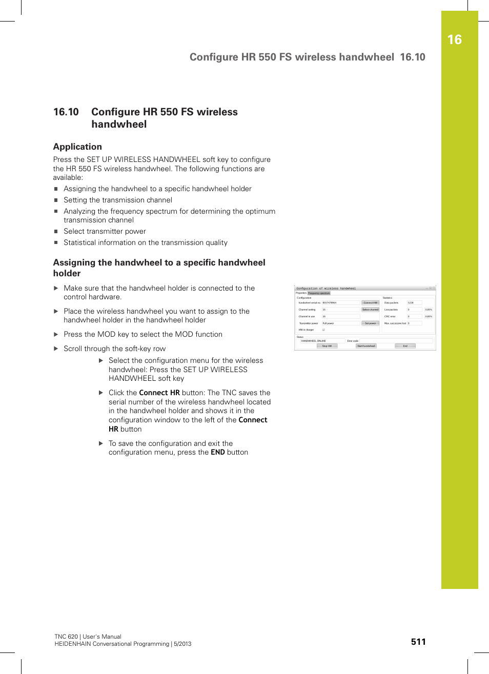 10 configure hr 550 fs wireless handwheel, Application, Configure hr 550 fs wireless handwheel | HEIDENHAIN TNC 620 (34056x-04) User Manual | Page 511 / 570