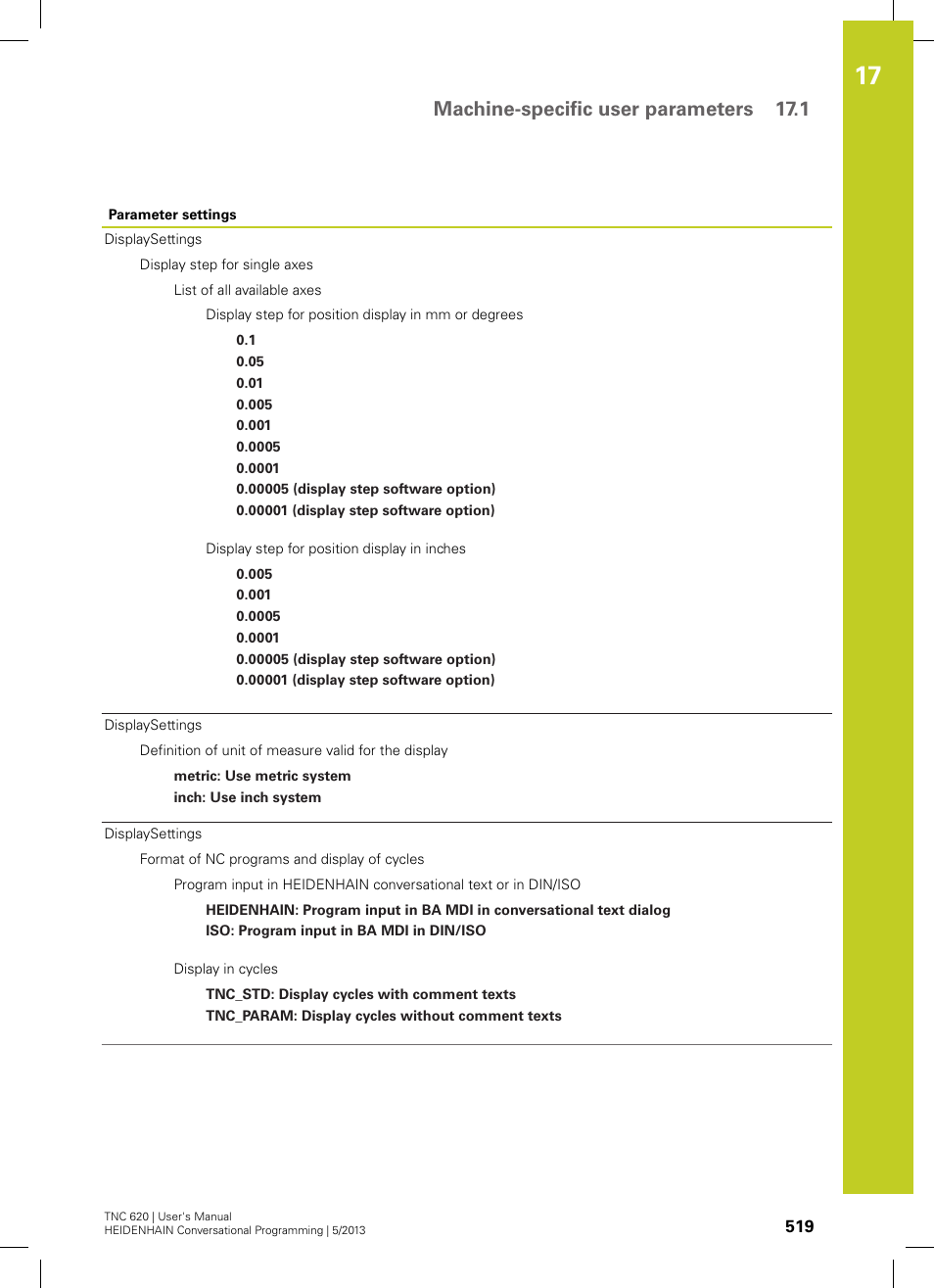 Machine-specific user parameters 17.1 | HEIDENHAIN TNC 620 (34056x-04) User Manual | Page 519 / 570