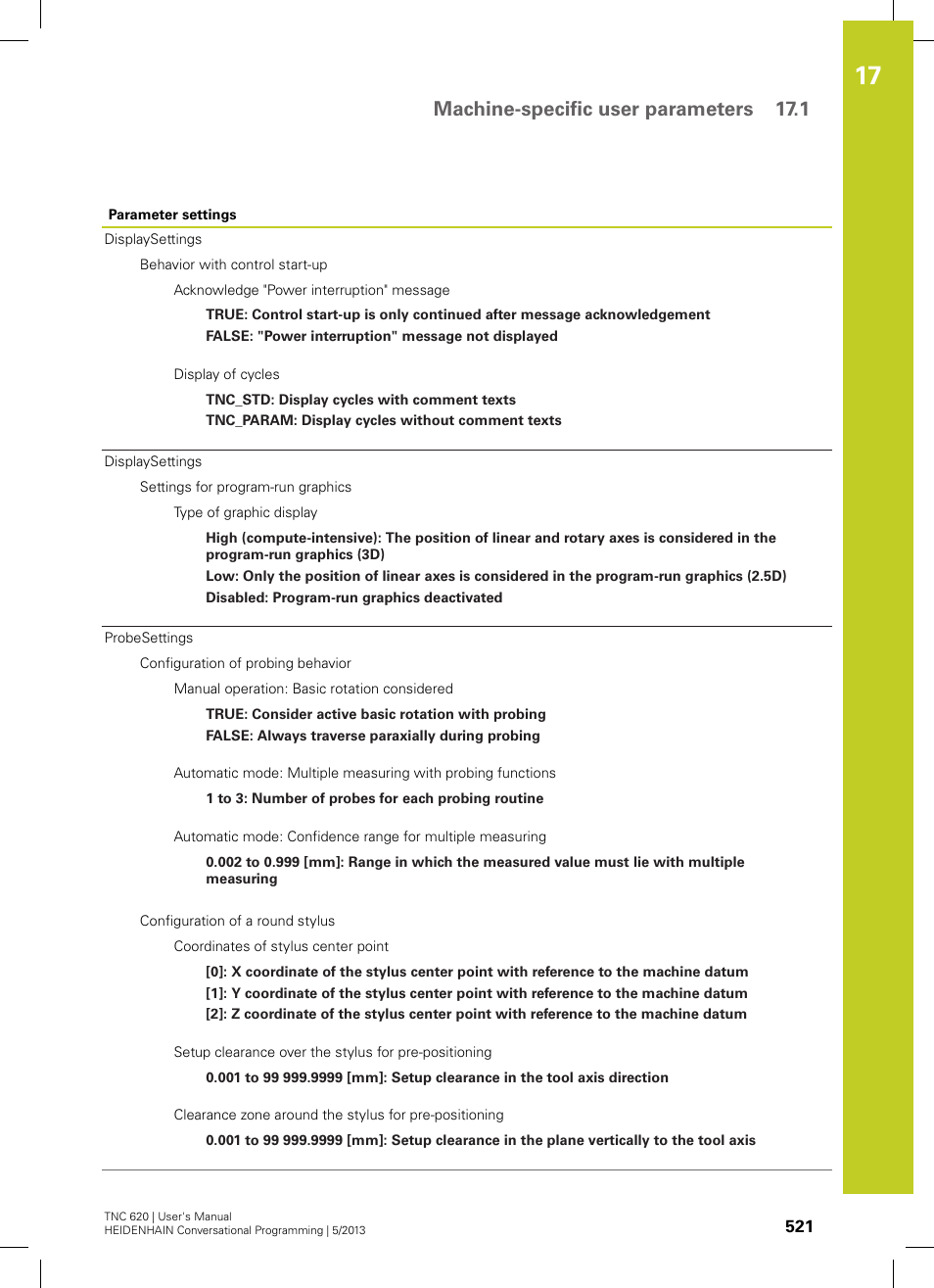 Machine-specific user parameters 17.1 | HEIDENHAIN TNC 620 (34056x-04) User Manual | Page 521 / 570