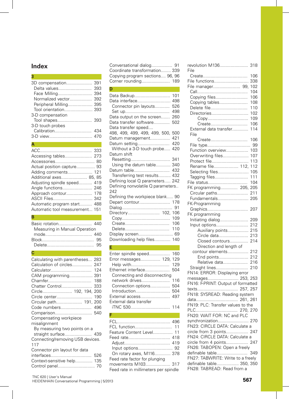 Index | HEIDENHAIN TNC 620 (34056x-04) User Manual | Page 567 / 570
