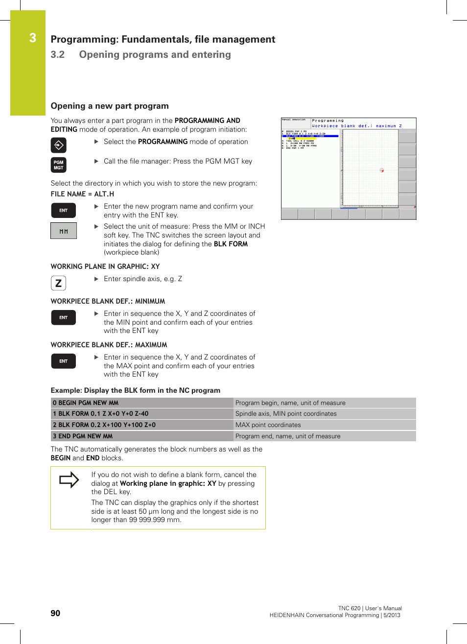Opening a new part program | HEIDENHAIN TNC 620 (34056x-04) User Manual | Page 90 / 570