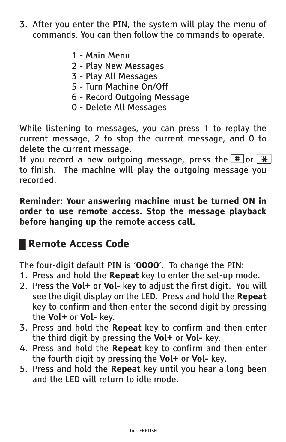 Remote access code | ClearSounds ANS3000 User Manual | Page 14 / 57