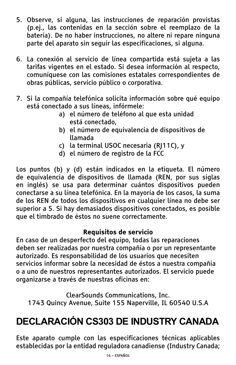 Declaración cs303 de industry canada | ClearSounds ANS3000 User Manual | Page 35 / 57