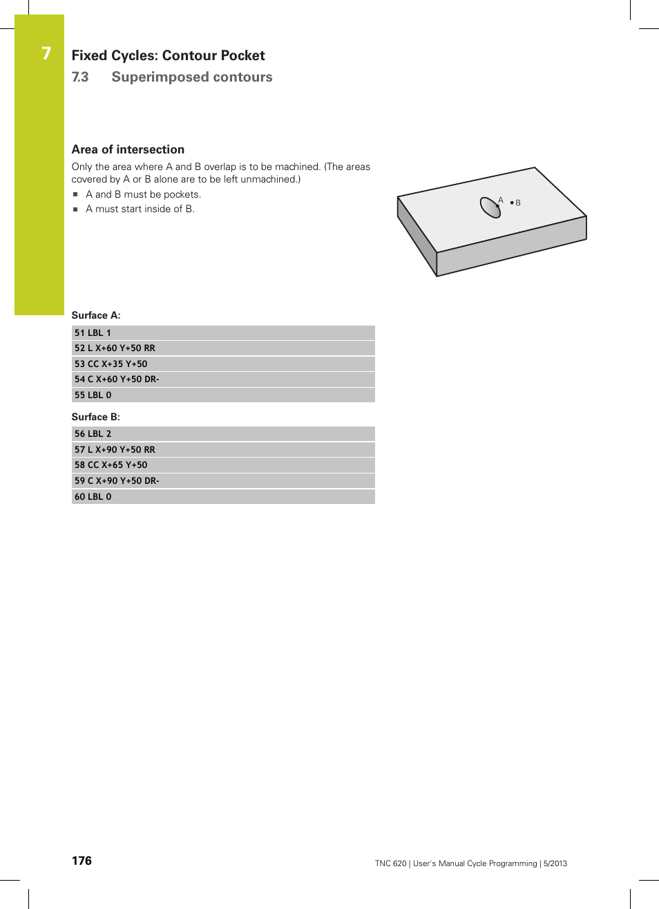 Area of intersection, Surface a | HEIDENHAIN TNC 620 (34056x-04) Cycle programming User Manual | Page 176 / 468
