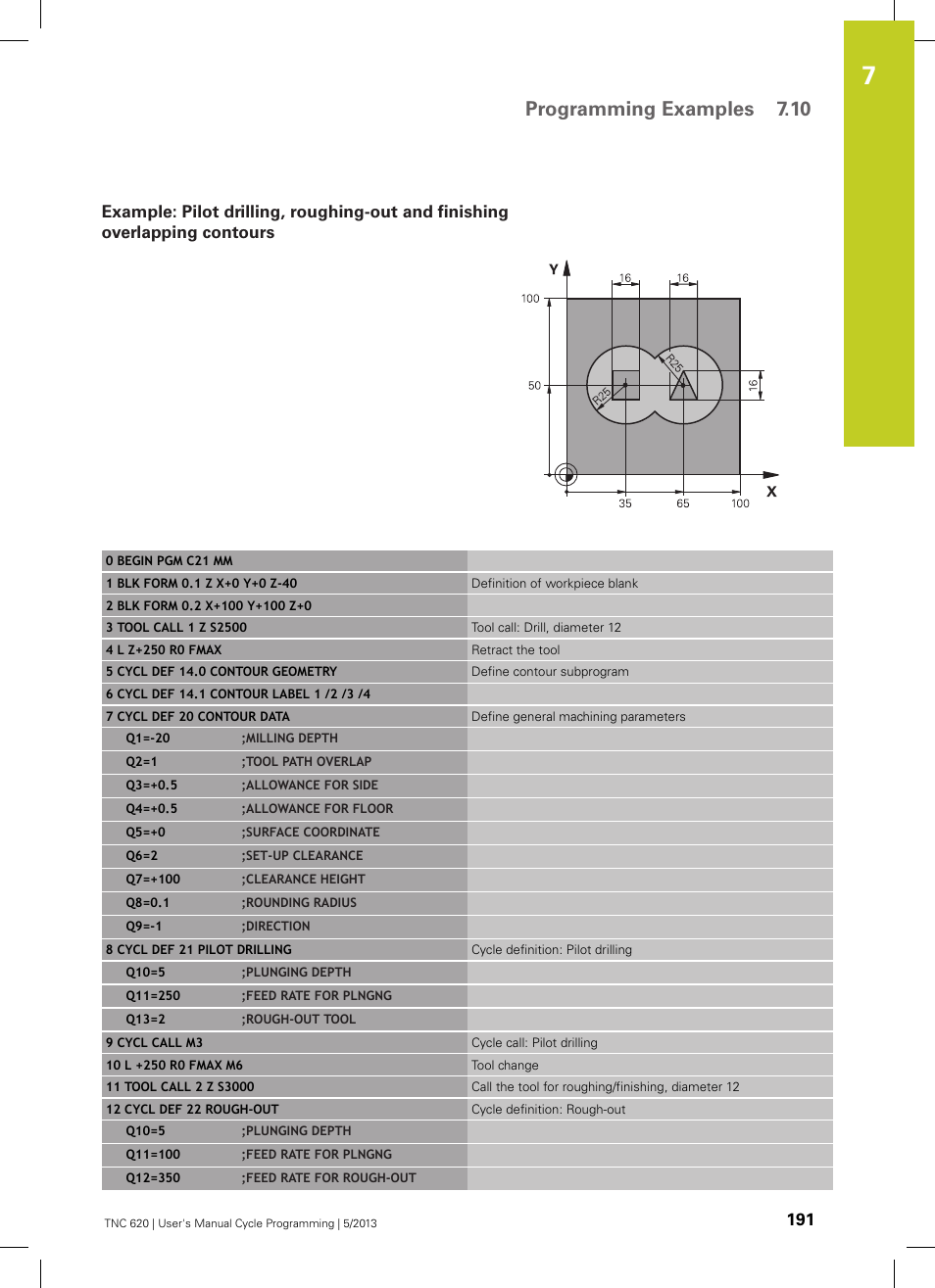 Programming examples 7.10 | HEIDENHAIN TNC 620 (34056x-04) Cycle programming User Manual | Page 191 / 468