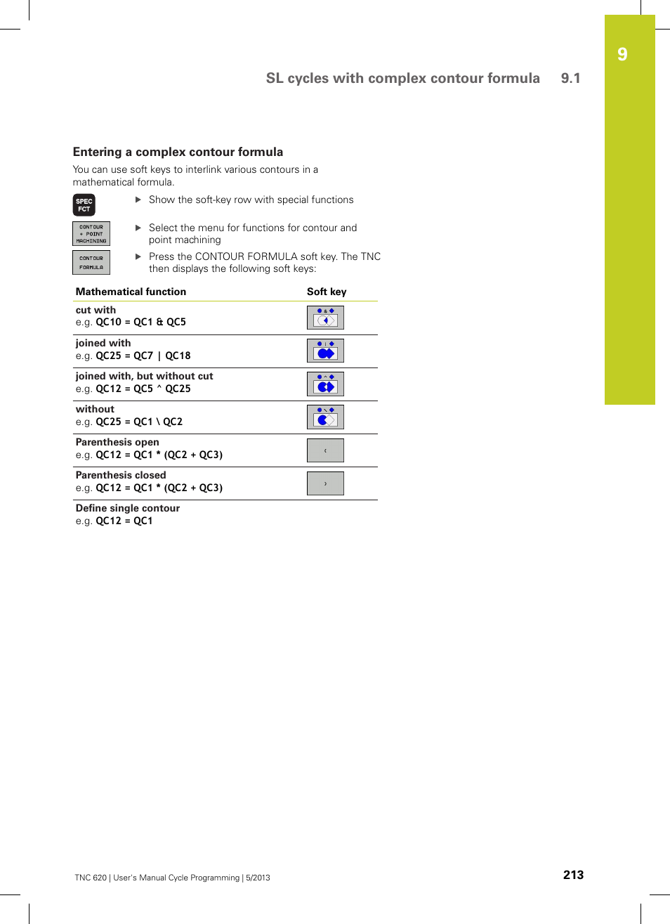 Entering a complex contour formula, Sl cycles with complex contour formula 9.1 | HEIDENHAIN TNC 620 (34056x-04) Cycle programming User Manual | Page 213 / 468