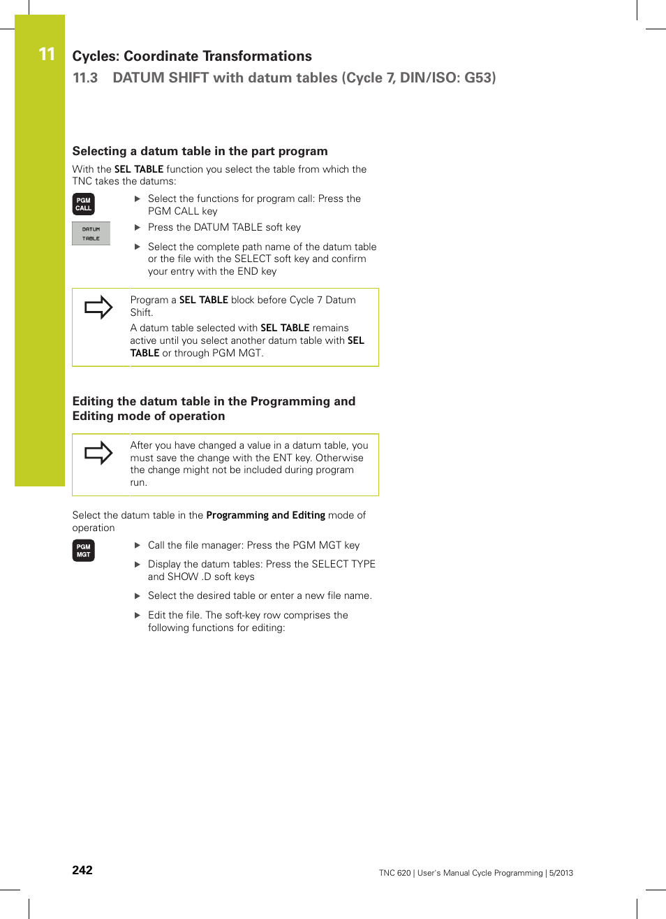 Selecting a datum table in the part program | HEIDENHAIN TNC 620 (34056x-04) Cycle programming User Manual | Page 242 / 468