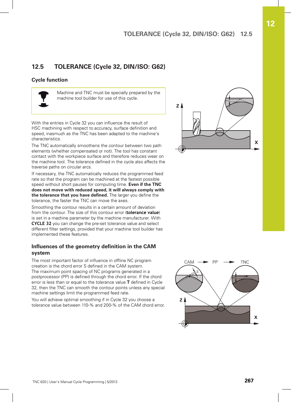 5 tolerance (cycle 32, din/iso: g62), Cycle function, Tolerance (cycle 32, din/iso: g62) | HEIDENHAIN TNC 620 (34056x-04) Cycle programming User Manual | Page 267 / 468