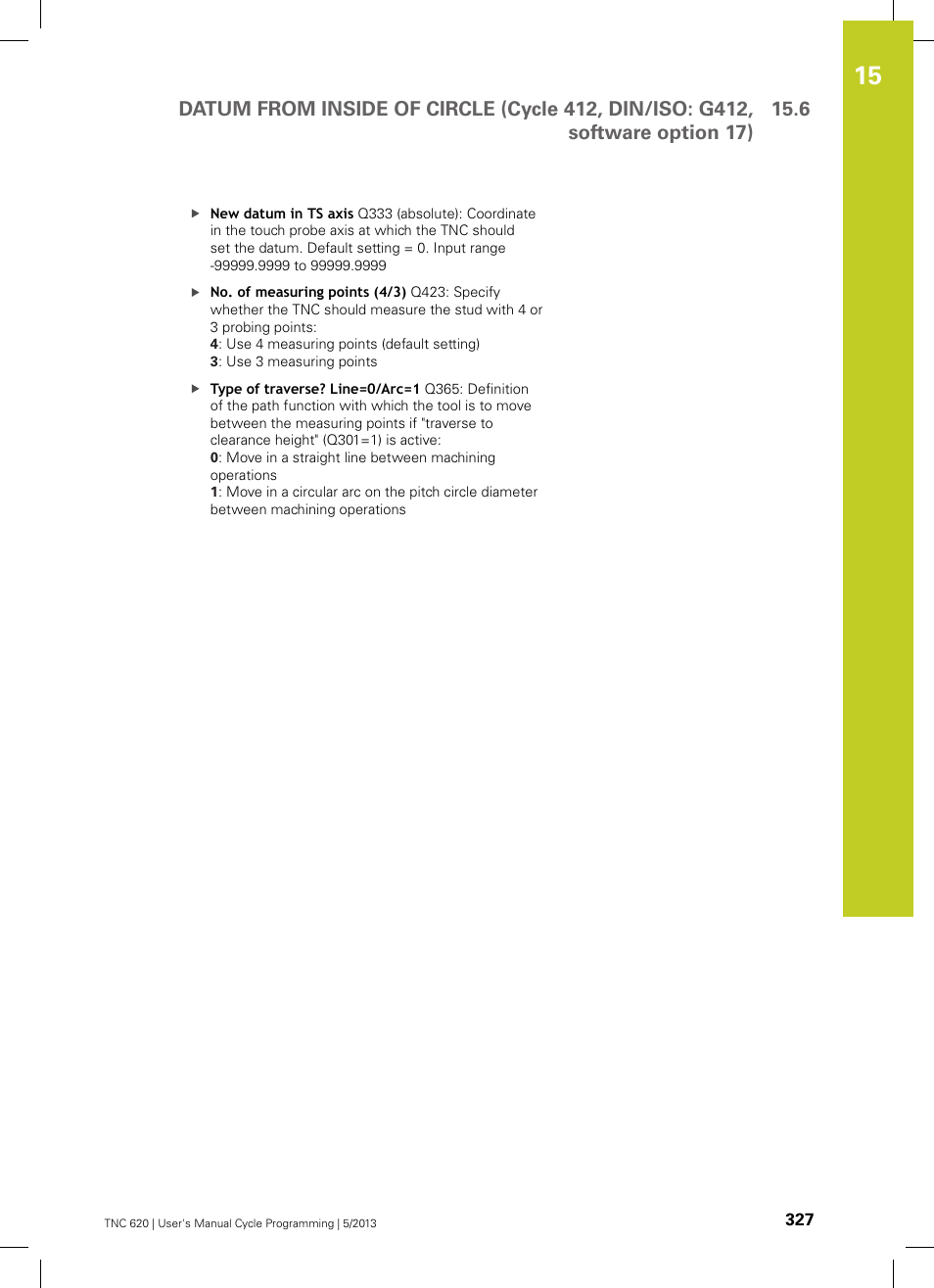HEIDENHAIN TNC 620 (34056x-04) Cycle programming User Manual | Page 327 / 468