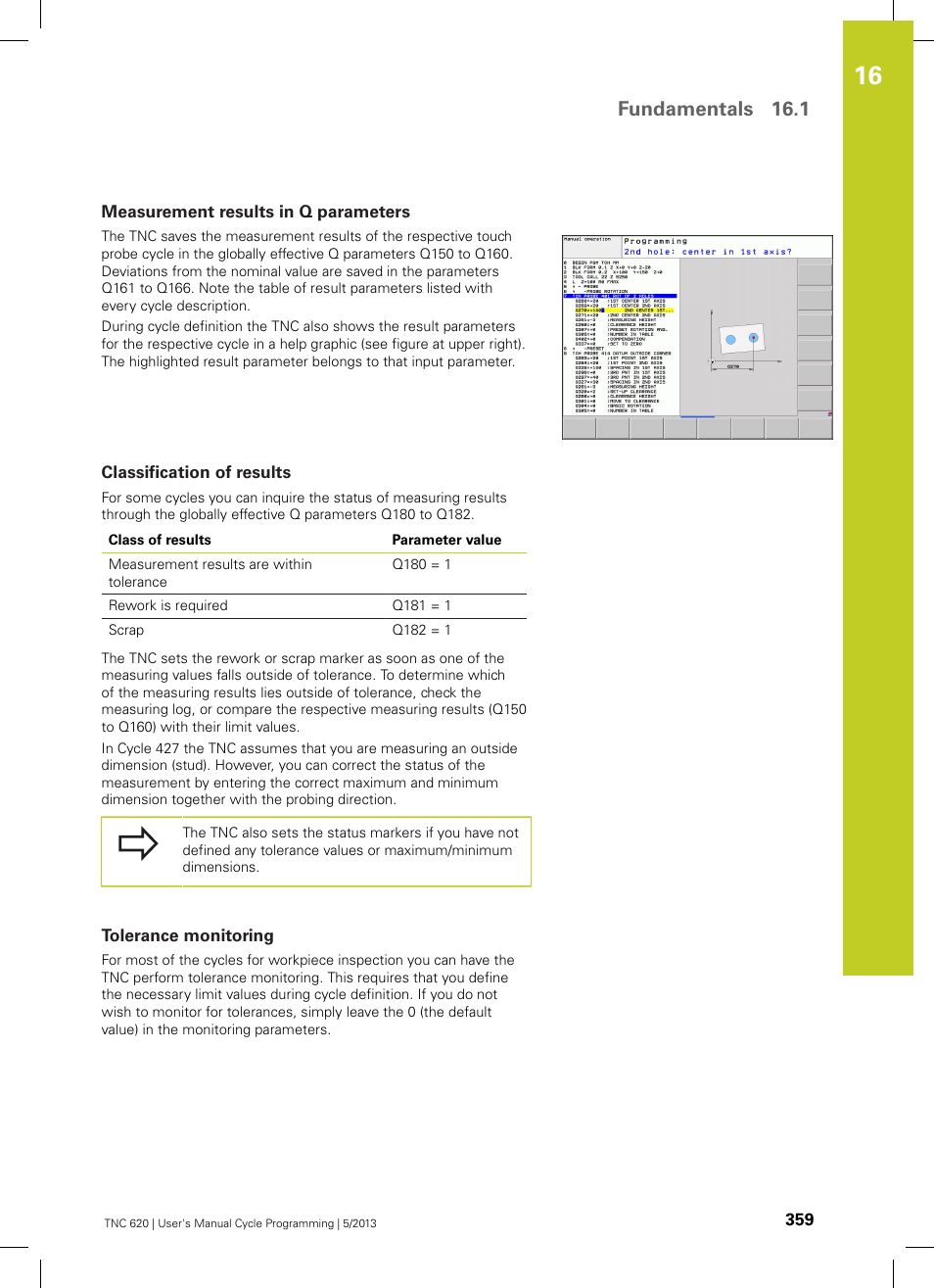 Measurement results in q parameters, Classification of results, Tolerance monitoring | Fundamentals 16.1 | HEIDENHAIN TNC 620 (34056x-04) Cycle programming User Manual | Page 359 / 468