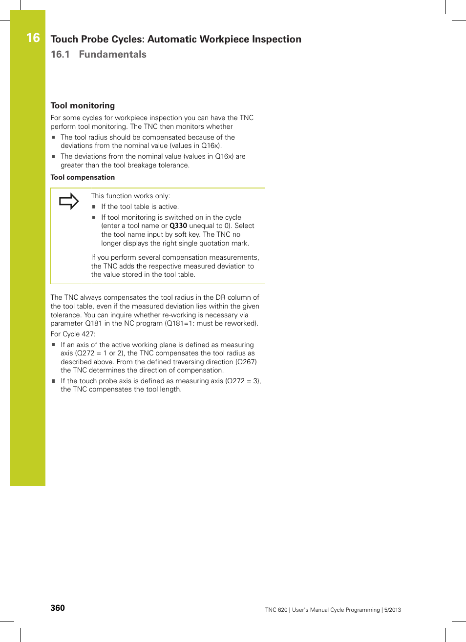 Tool monitoring | HEIDENHAIN TNC 620 (34056x-04) Cycle programming User Manual | Page 360 / 468