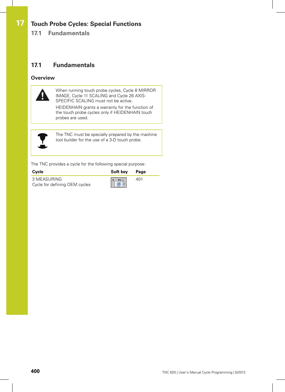 1 fundamentals, Overview, Fundamentals | HEIDENHAIN TNC 620 (34056x-04) Cycle programming User Manual | Page 400 / 468