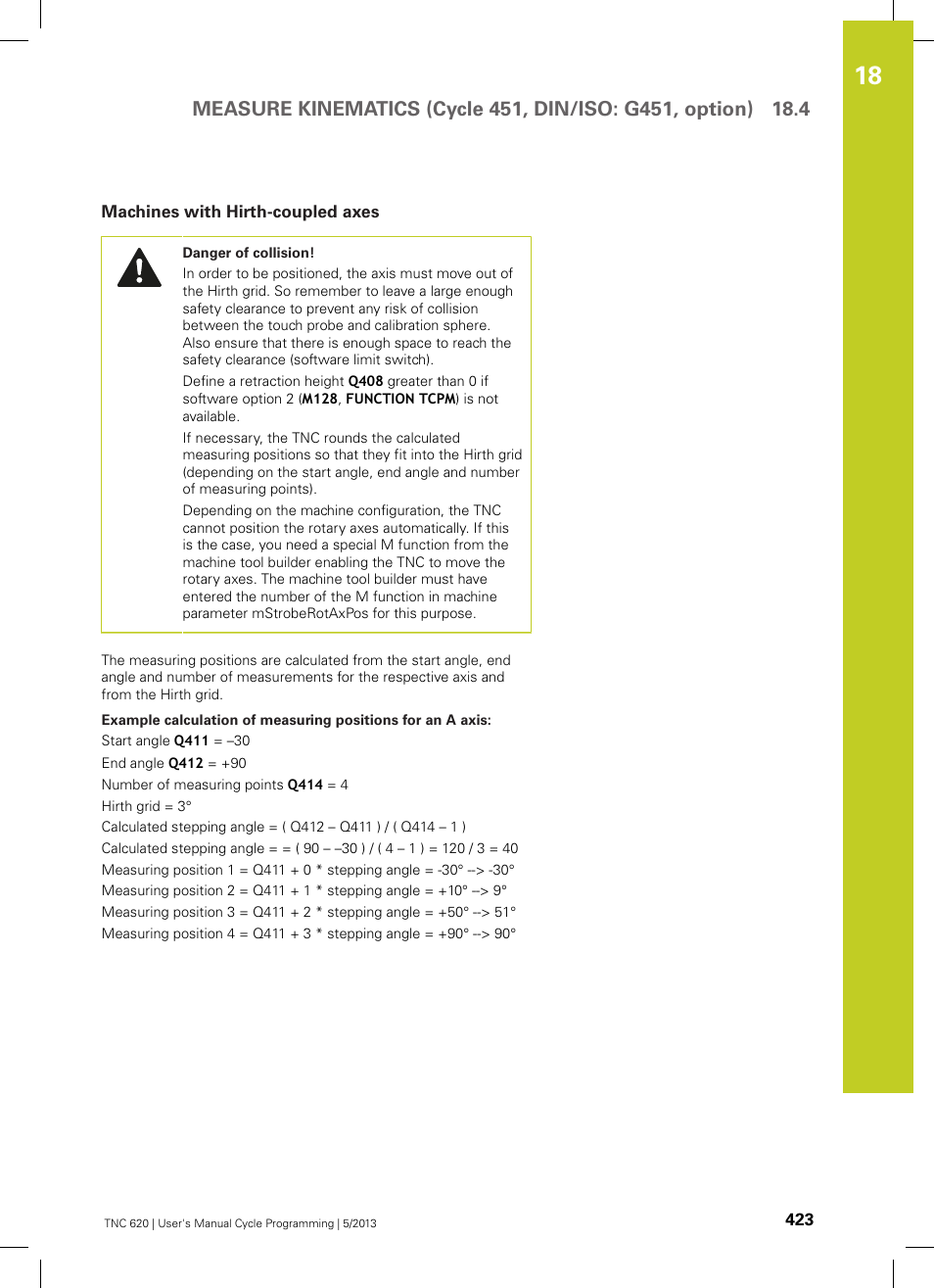 Machines with hirth-coupled axes | HEIDENHAIN TNC 620 (34056x-04) Cycle programming User Manual | Page 423 / 468