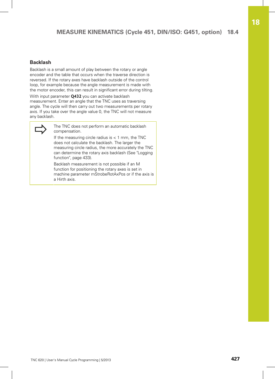 Backlash | HEIDENHAIN TNC 620 (34056x-04) Cycle programming User Manual | Page 427 / 468