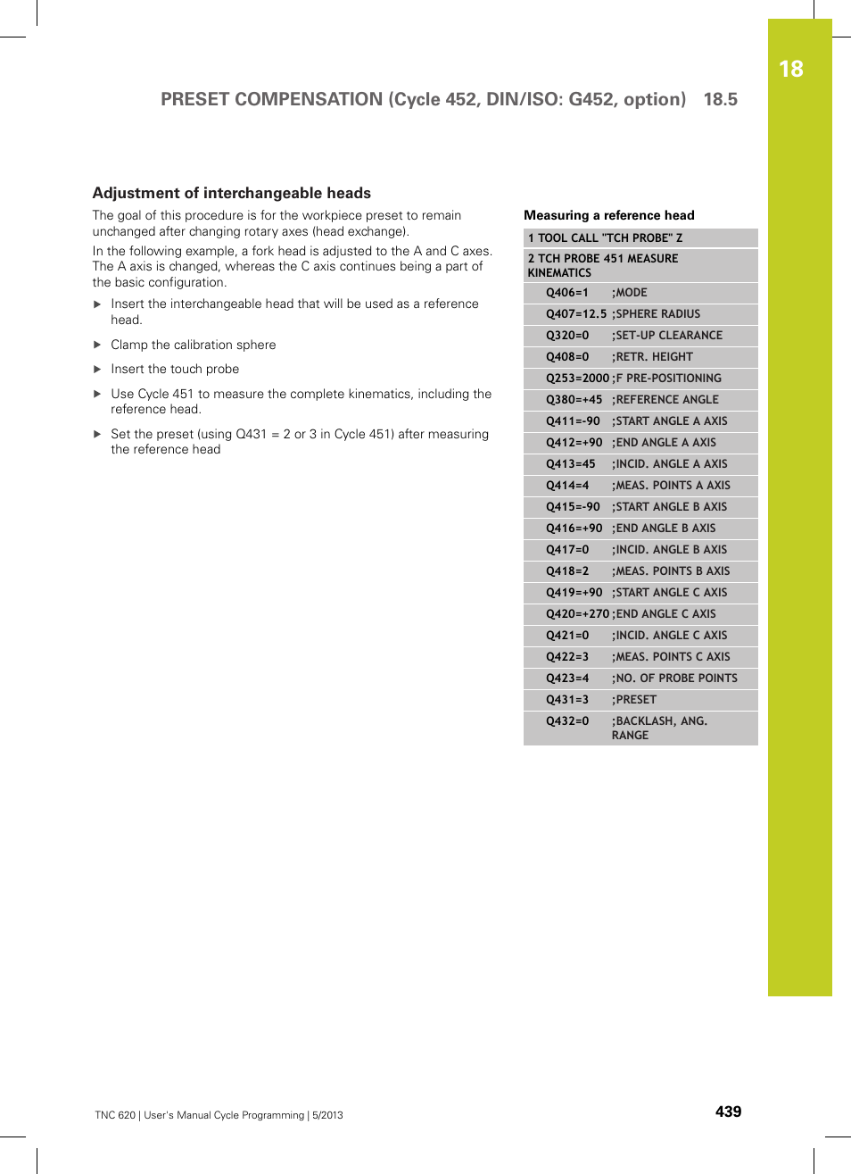 Adjustment of interchangeable heads | HEIDENHAIN TNC 620 (34056x-04) Cycle programming User Manual | Page 439 / 468