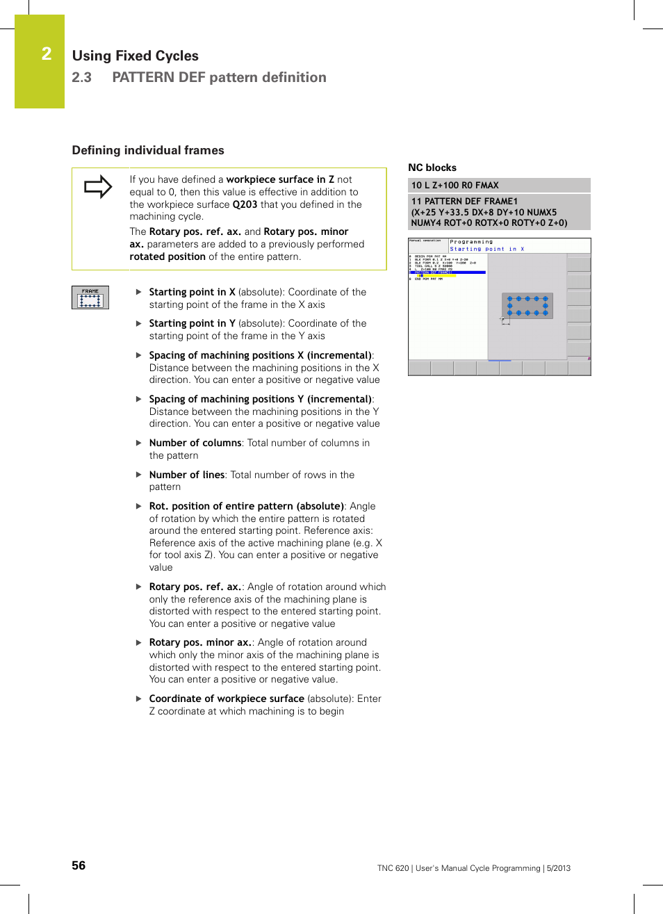 Defining individual frames | HEIDENHAIN TNC 620 (34056x-04) Cycle programming User Manual | Page 56 / 468