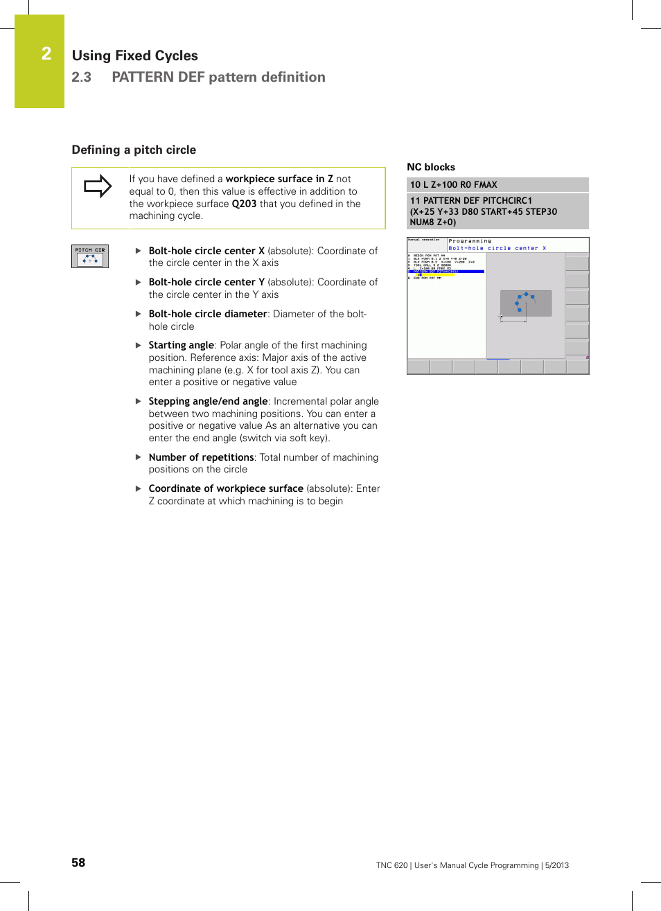Defining a pitch circle | HEIDENHAIN TNC 620 (34056x-04) Cycle programming User Manual | Page 58 / 468