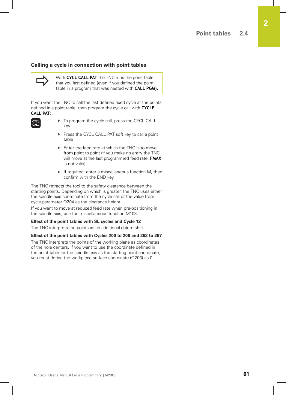 Calling a cycle in connection with point tables, Point tables 2.4 | HEIDENHAIN TNC 620 (34056x-04) Cycle programming User Manual | Page 61 / 468