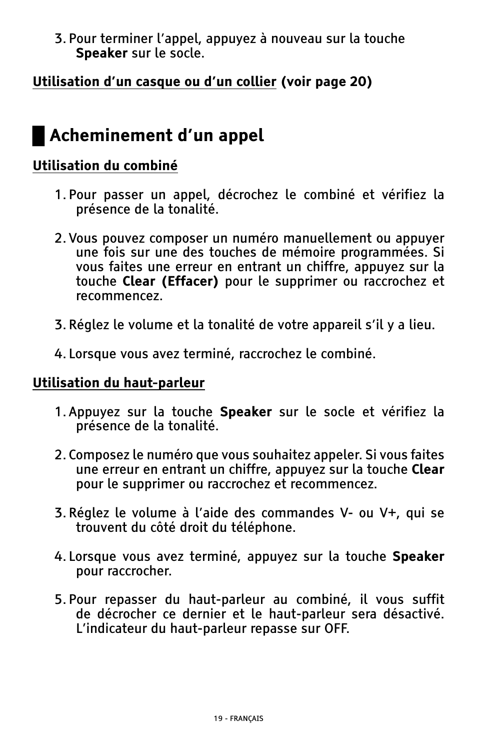 Ű acheminement d’un appel | ClearSounds AMPLIFIED FREEDOM PHONE WITH FULL CLEARDIGITAL POWER CSC1000 User Manual | Page 139 / 180