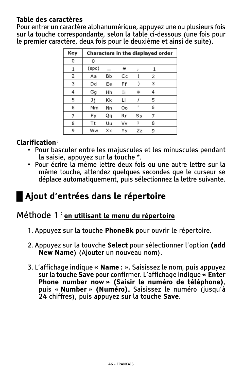 Ű ajout d’entrées dans le répertoire méthode 1 | ClearSounds AMPLIFIED FREEDOM PHONE WITH FULL CLEARDIGITAL POWER CSC1000 User Manual | Page 166 / 180