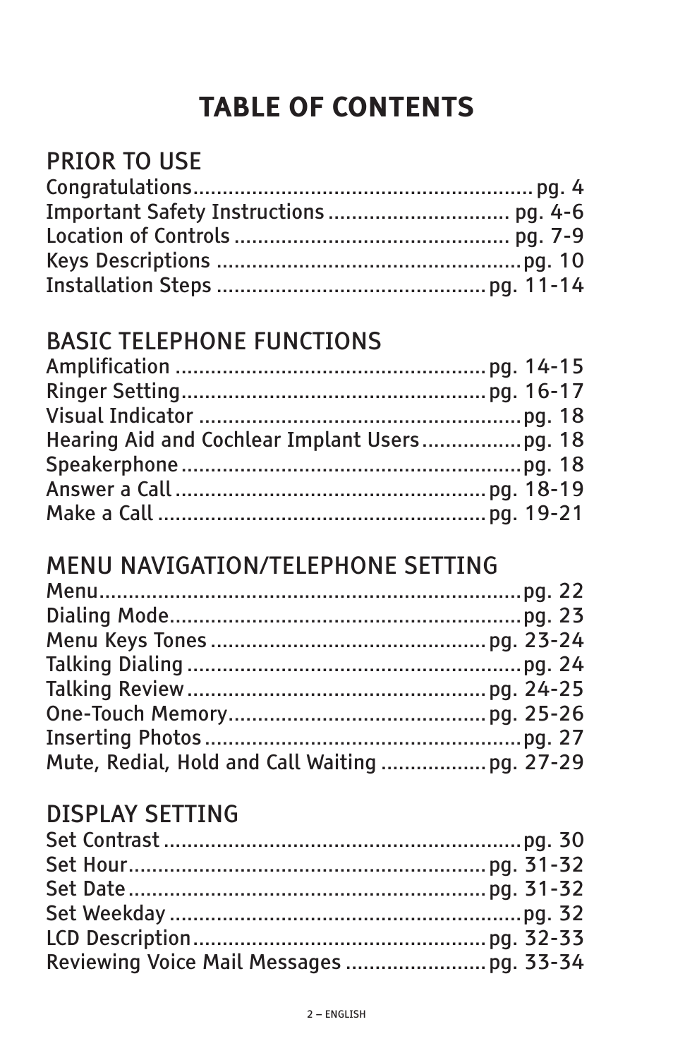 ClearSounds AMPLIFIED FREEDOM PHONE WITH FULL CLEARDIGITAL POWER CSC1000 User Manual | Page 2 / 180