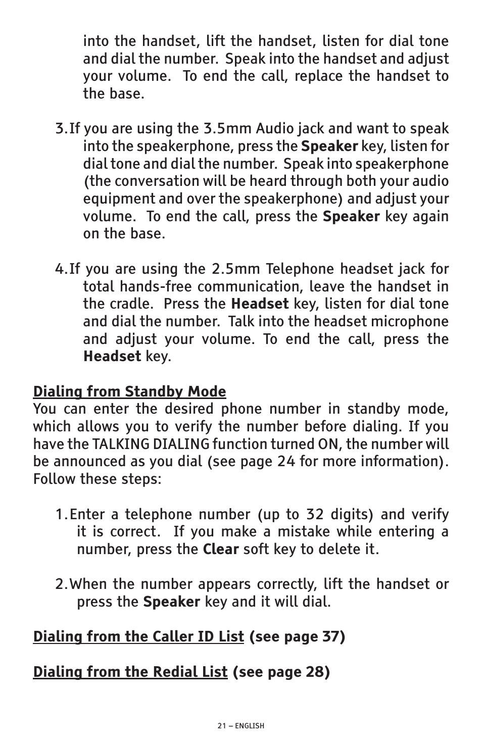 ClearSounds AMPLIFIED FREEDOM PHONE WITH FULL CLEARDIGITAL POWER CSC1000 User Manual | Page 21 / 180