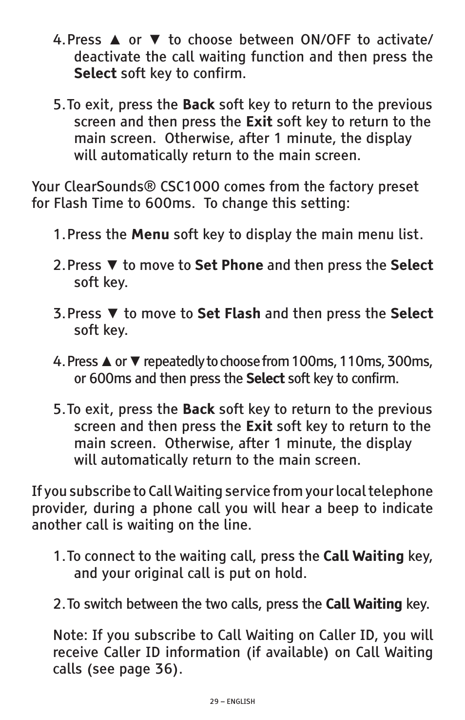 ClearSounds AMPLIFIED FREEDOM PHONE WITH FULL CLEARDIGITAL POWER CSC1000 User Manual | Page 29 / 180
