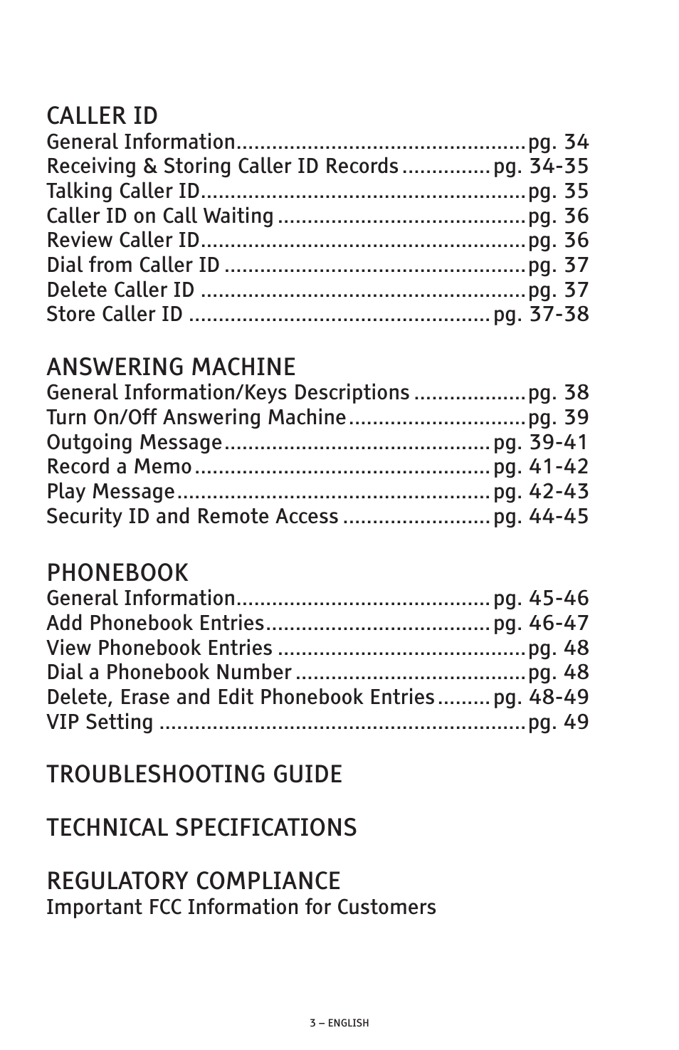 Caller id, Answering machine, Phonebook | ClearSounds AMPLIFIED FREEDOM PHONE WITH FULL CLEARDIGITAL POWER CSC1000 User Manual | Page 3 / 180