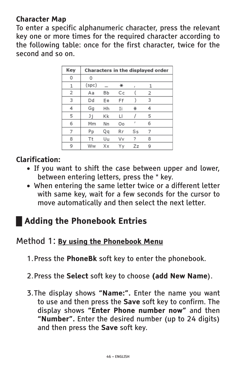 Adding the phonebook entries method 1 | ClearSounds AMPLIFIED FREEDOM PHONE WITH FULL CLEARDIGITAL POWER CSC1000 User Manual | Page 46 / 180