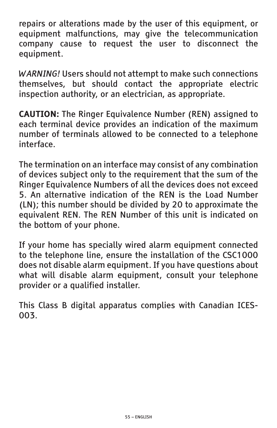 ClearSounds AMPLIFIED FREEDOM PHONE WITH FULL CLEARDIGITAL POWER CSC1000 User Manual | Page 55 / 180