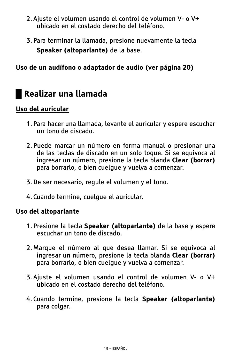 Ű realizar una llamada | ClearSounds AMPLIFIED FREEDOM PHONE WITH FULL CLEARDIGITAL POWER CSC1000 User Manual | Page 79 / 180