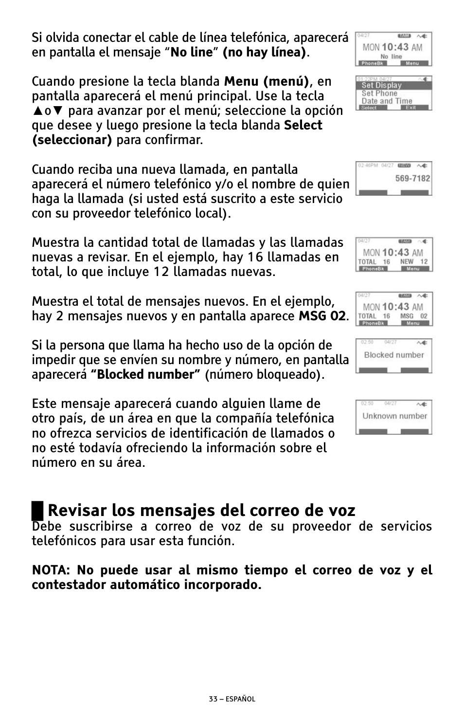 Űrevisar los mensajes del correo de voz | ClearSounds AMPLIFIED FREEDOM PHONE WITH FULL CLEARDIGITAL POWER CSC1000 User Manual | Page 93 / 180