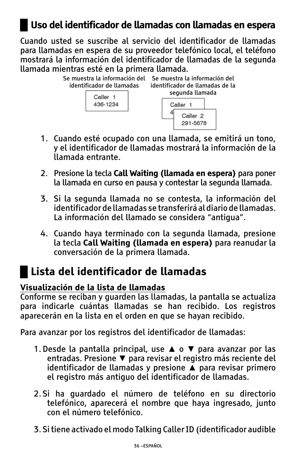 Ű lista del identificador de llamadas | ClearSounds AMPLIFIED FREEDOM PHONE WITH FULL CLEARDIGITAL POWER CSC1000 User Manual | Page 96 / 180