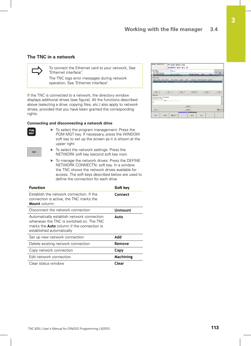 The tnc in a network, Working with the file manager 3.4 | HEIDENHAIN TNC 620 (34056x-04) ISO programming User Manual | Page 113 / 531