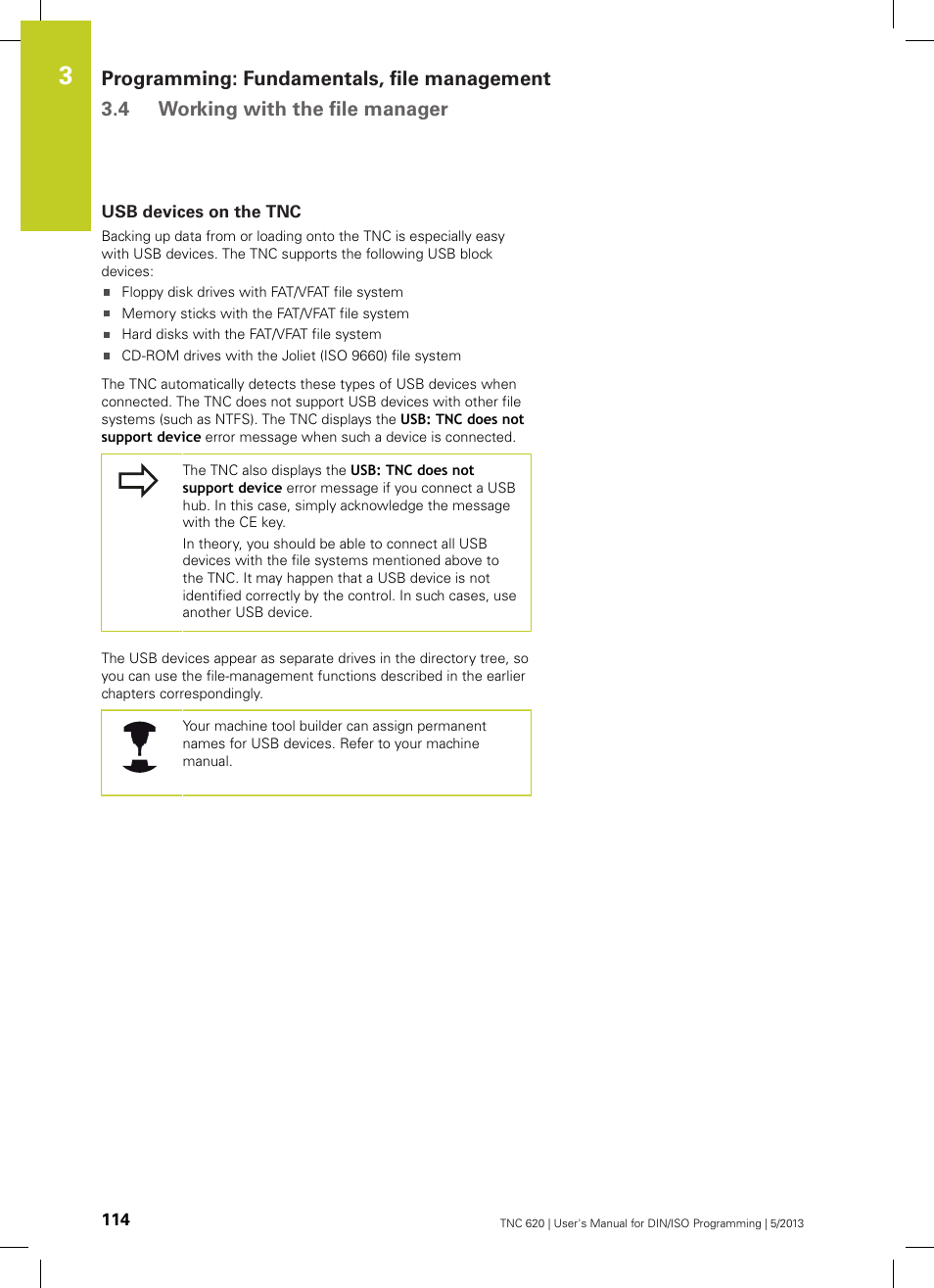 Usb devices on the tnc | HEIDENHAIN TNC 620 (34056x-04) ISO programming User Manual | Page 114 / 531