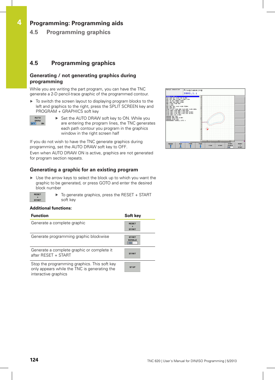 5 programming graphics, Generating a graphic for an existing program, Programming graphics | HEIDENHAIN TNC 620 (34056x-04) ISO programming User Manual | Page 124 / 531