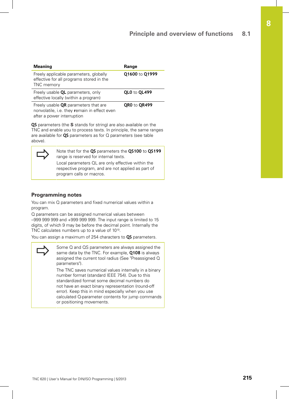 Programming notes, Principle and overview of functions 8.1 | HEIDENHAIN TNC 620 (34056x-04) ISO programming User Manual | Page 215 / 531