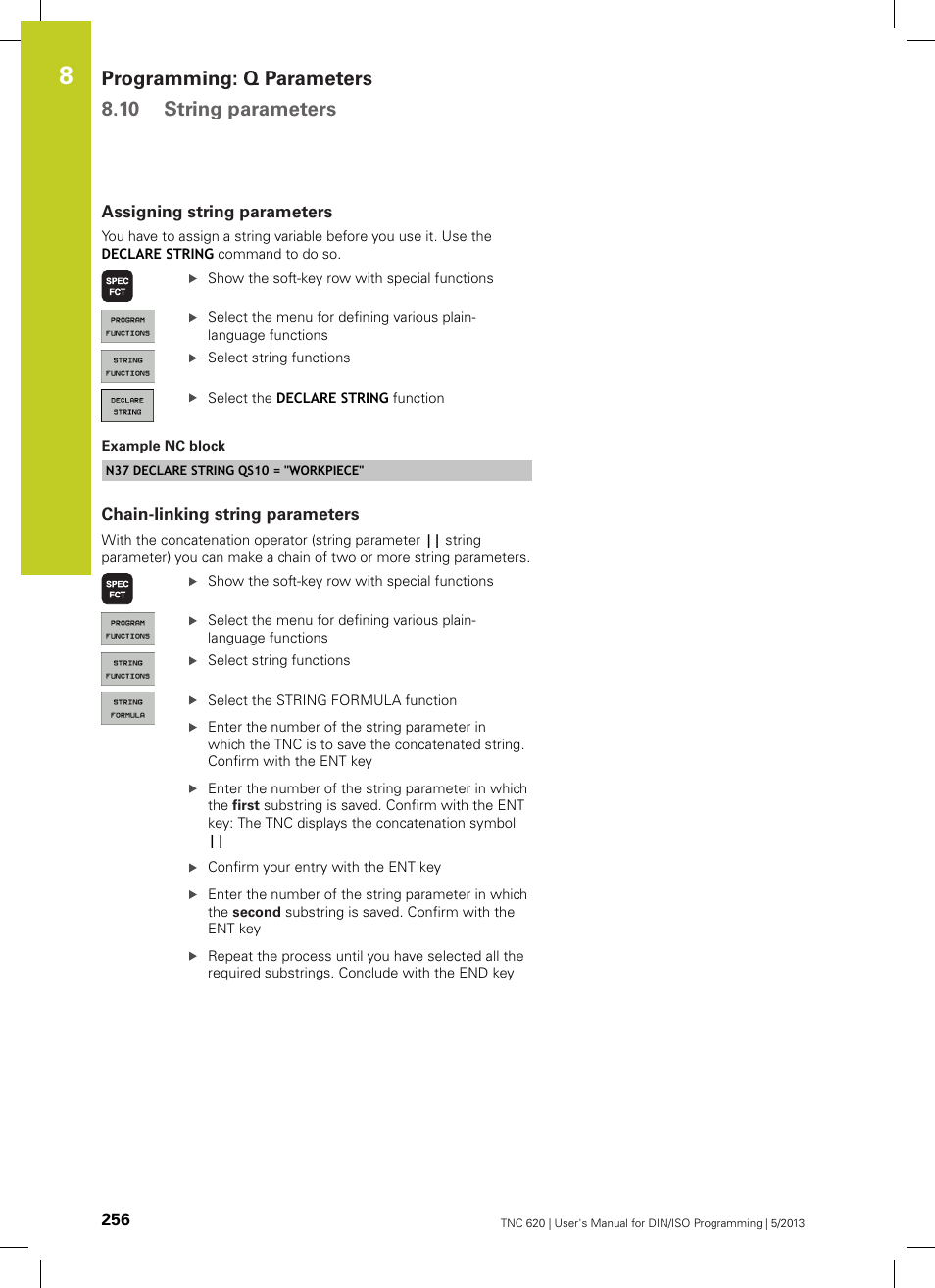 Assigning string parameters, Chain-linking string parameters, Programming: q parameters 8.10 string parameters | HEIDENHAIN TNC 620 (34056x-04) ISO programming User Manual | Page 256 / 531