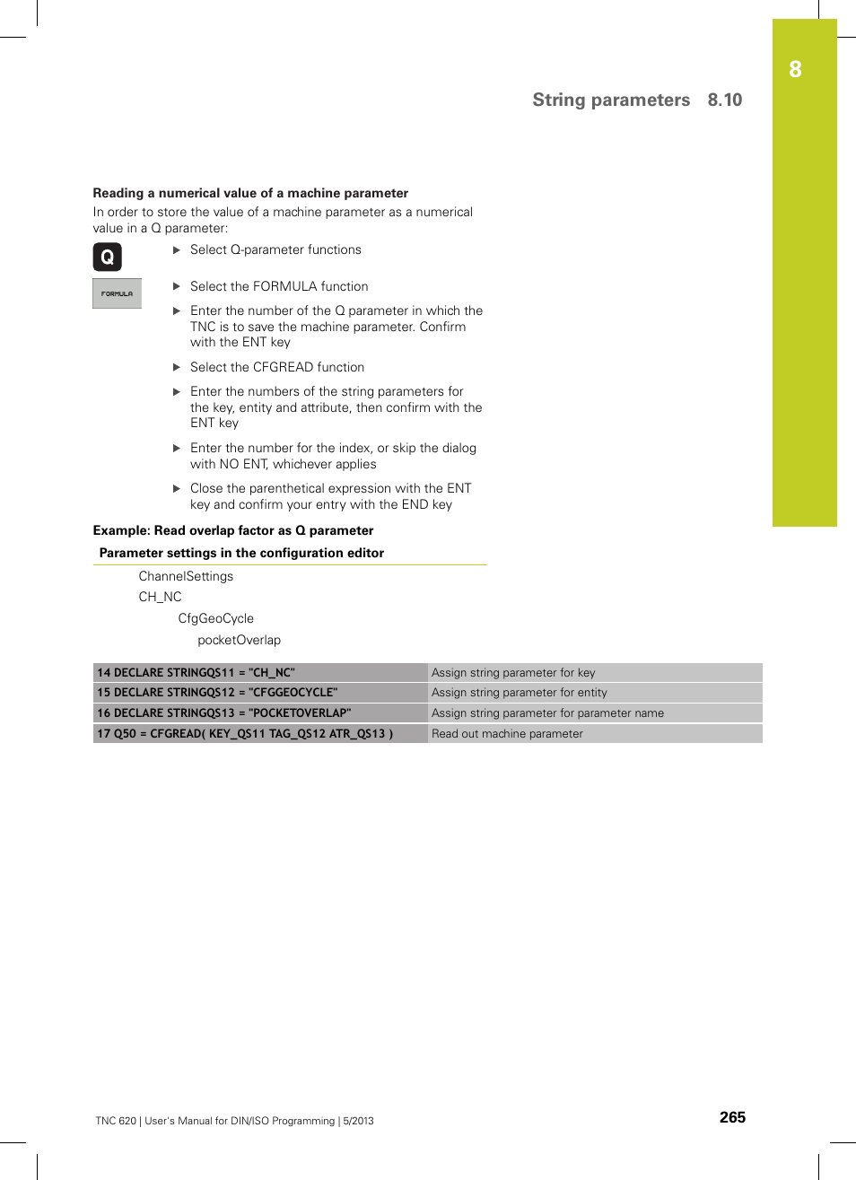 String parameters 8.10 | HEIDENHAIN TNC 620 (34056x-04) ISO programming User Manual | Page 265 / 531