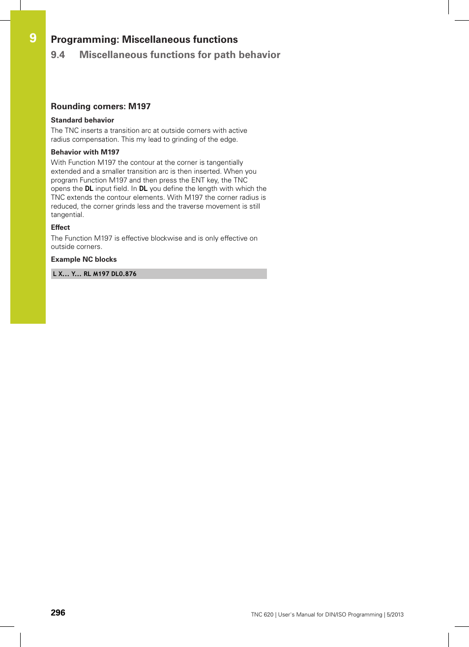 Rounding corners: m197 | HEIDENHAIN TNC 620 (34056x-04) ISO programming User Manual | Page 296 / 531