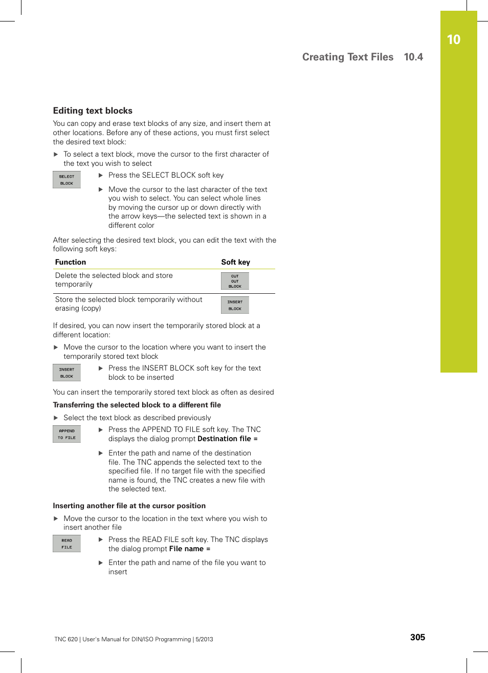 Editing text blocks, Creating text files 10.4 | HEIDENHAIN TNC 620 (34056x-04) ISO programming User Manual | Page 305 / 531