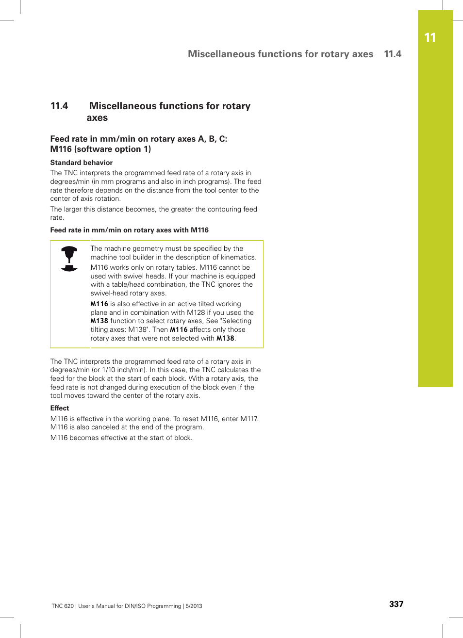 4 miscellaneous functions for rotary axes, Miscellaneous functions for rotary axes, Miscellaneous functions for rotary axes 11.4 | HEIDENHAIN TNC 620 (34056x-04) ISO programming User Manual | Page 337 / 531