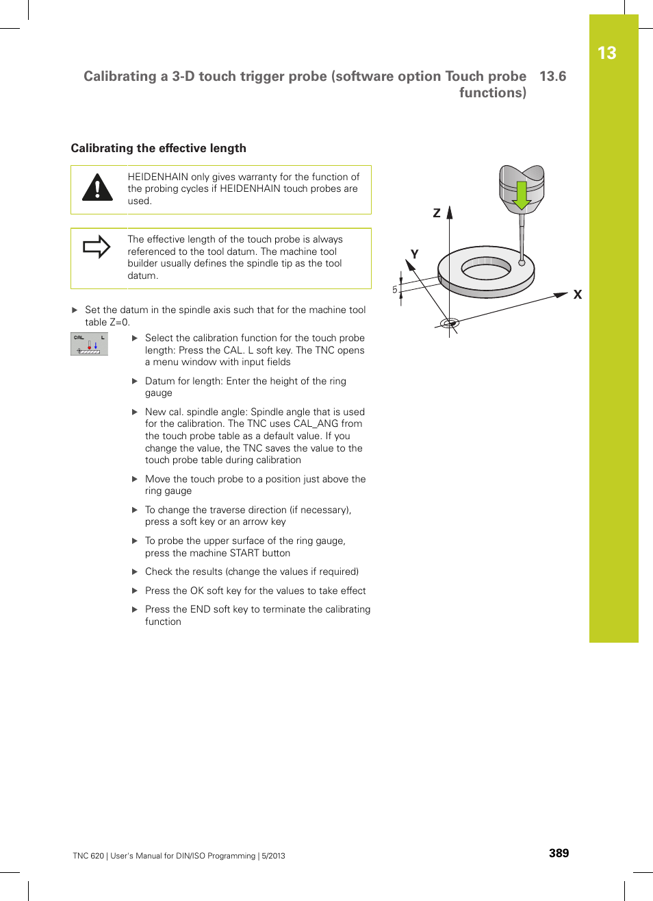 Calibrating the effective length | HEIDENHAIN TNC 620 (34056x-04) ISO programming User Manual | Page 389 / 531