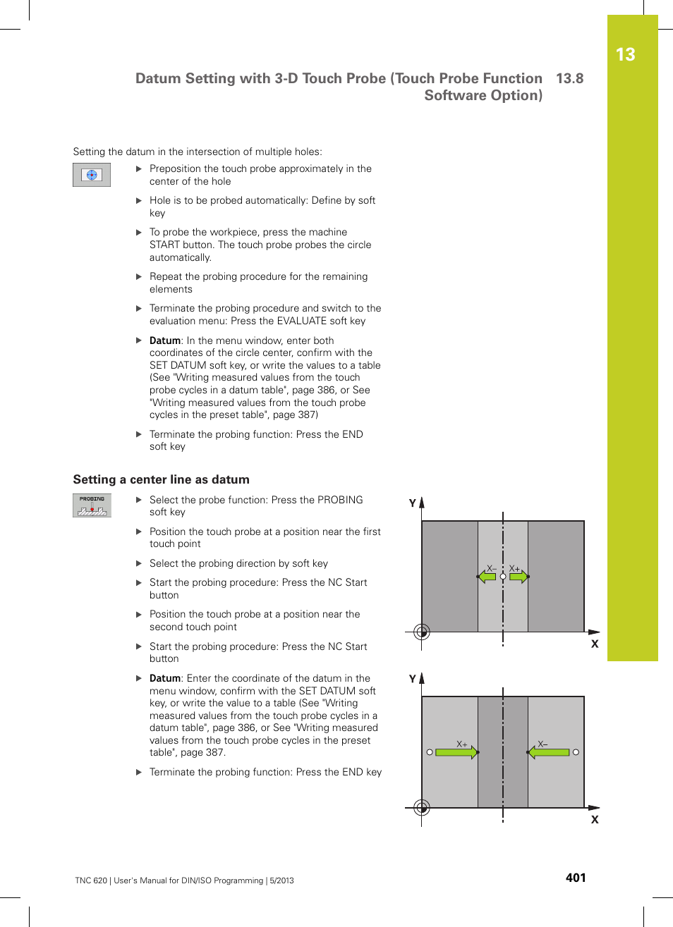 Setting a center line as datum | HEIDENHAIN TNC 620 (34056x-04) ISO programming User Manual | Page 401 / 531