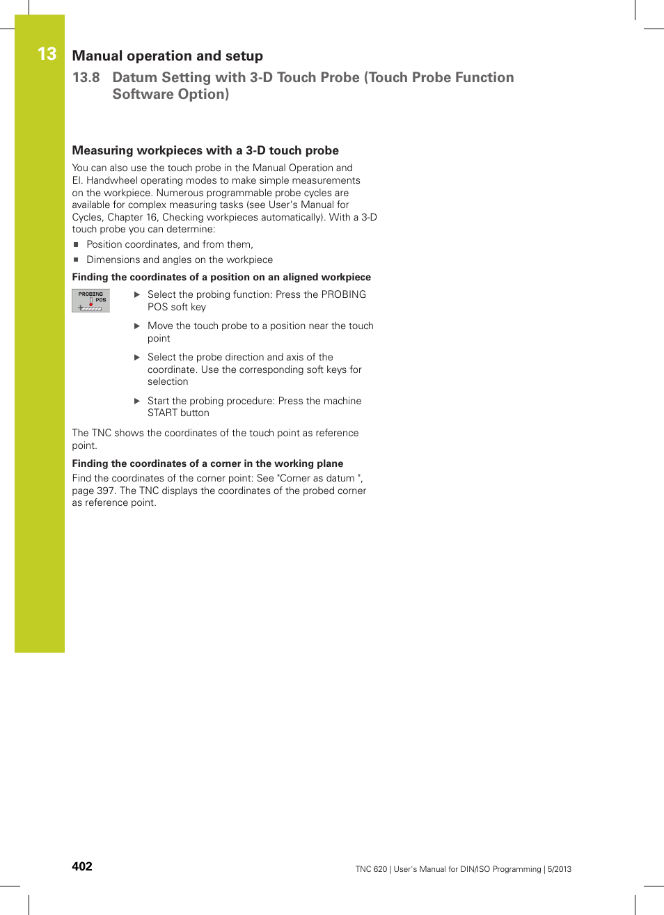 Measuring workpieces with a 3-d touch probe | HEIDENHAIN TNC 620 (34056x-04) ISO programming User Manual | Page 402 / 531