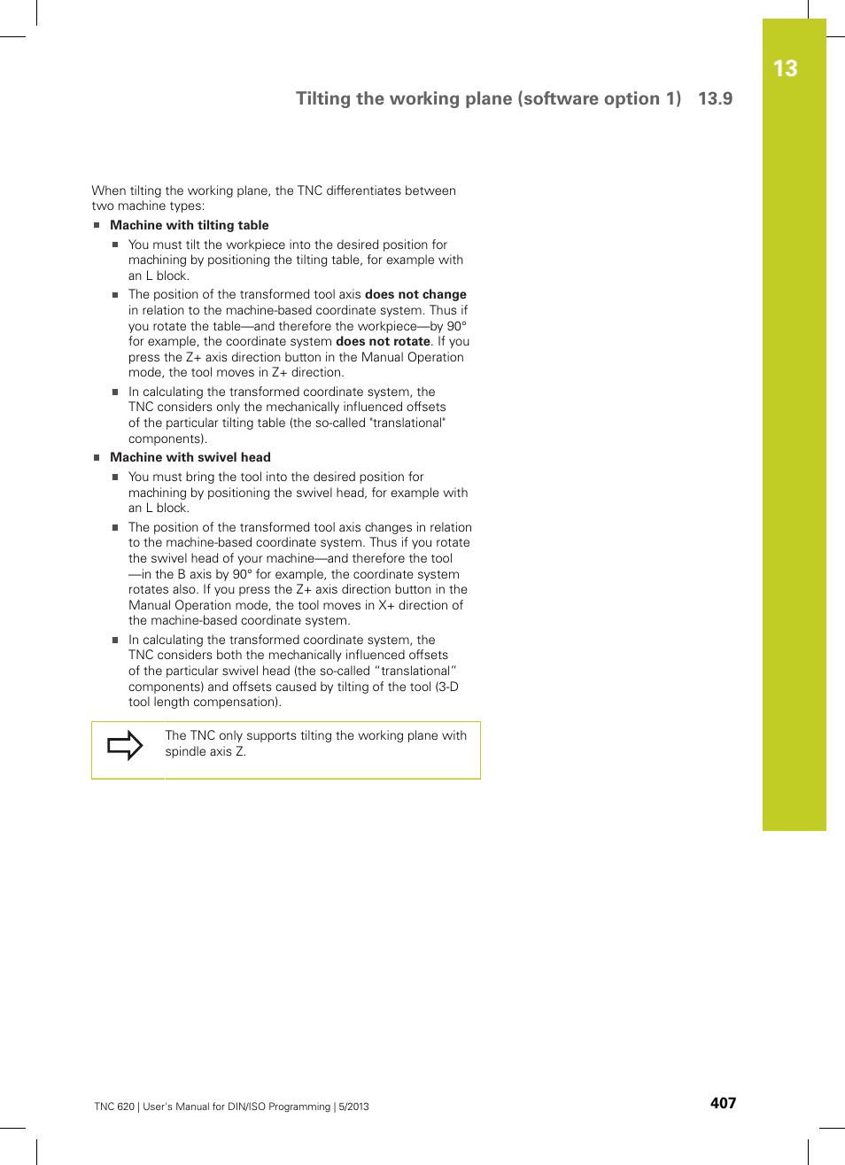 Tilting the working plane (software option 1) 13.9 | HEIDENHAIN TNC 620 (34056x-04) ISO programming User Manual | Page 407 / 531