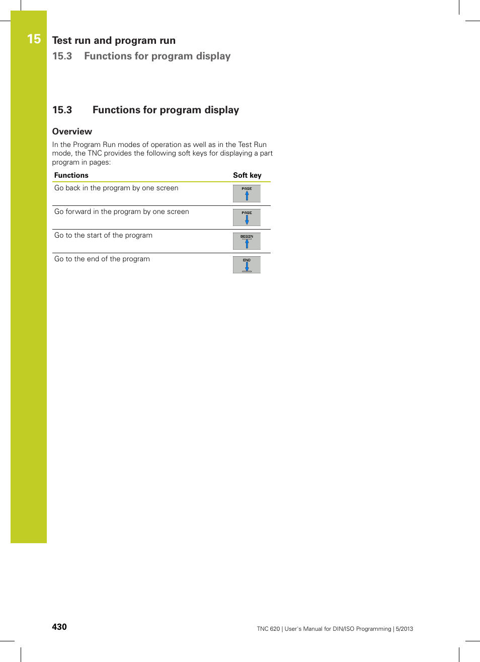 3 functions for program display, Overview, Functions for program display | HEIDENHAIN TNC 620 (34056x-04) ISO programming User Manual | Page 430 / 531