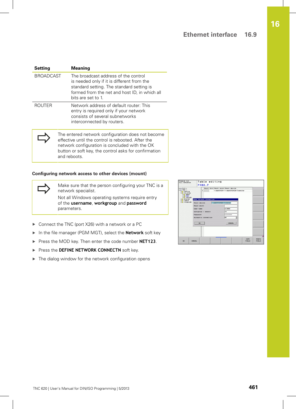 Ethernet interface 16.9 | HEIDENHAIN TNC 620 (34056x-04) ISO programming User Manual | Page 461 / 531