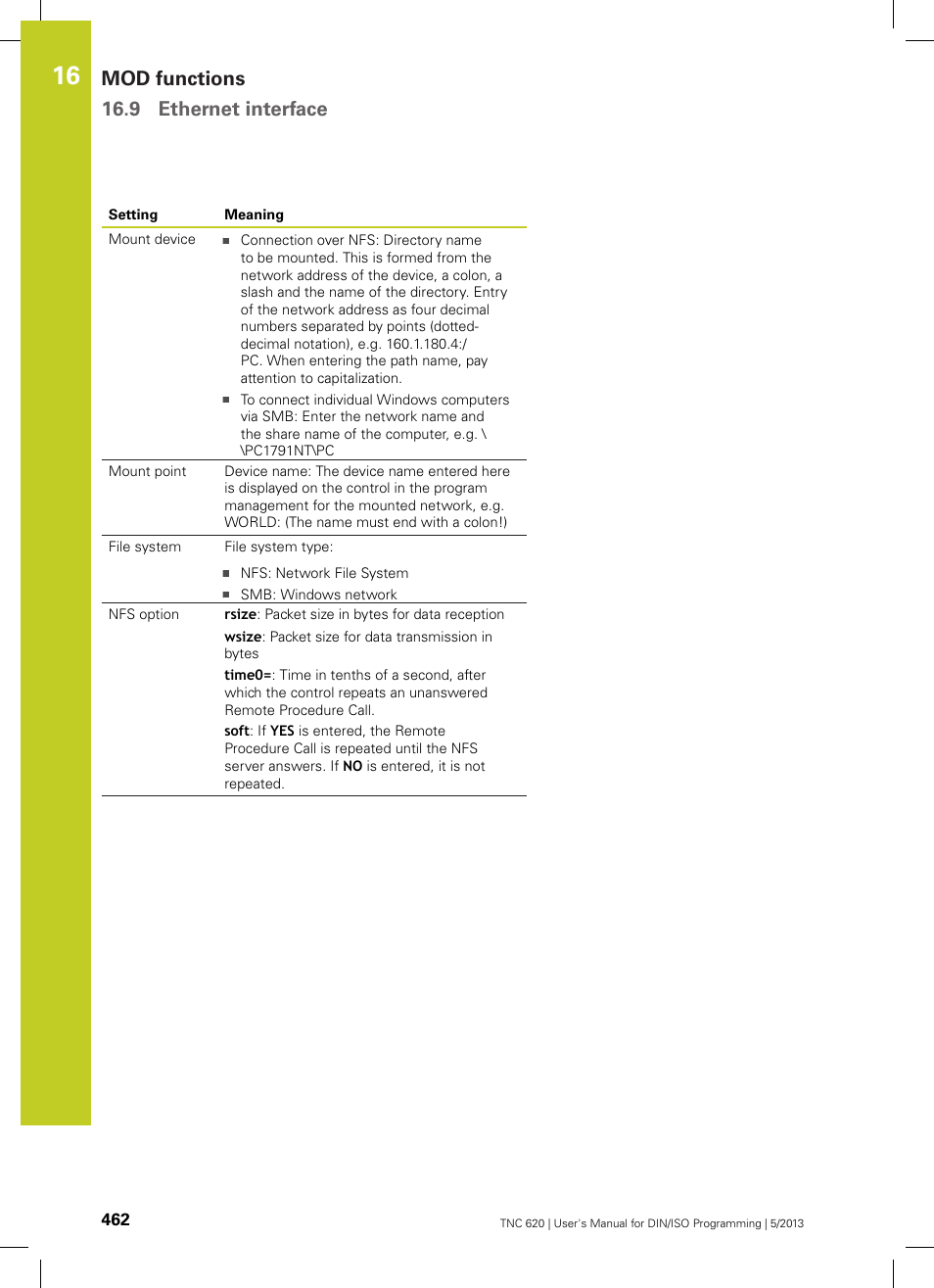 Mod functions 16.9 ethernet interface | HEIDENHAIN TNC 620 (34056x-04) ISO programming User Manual | Page 462 / 531