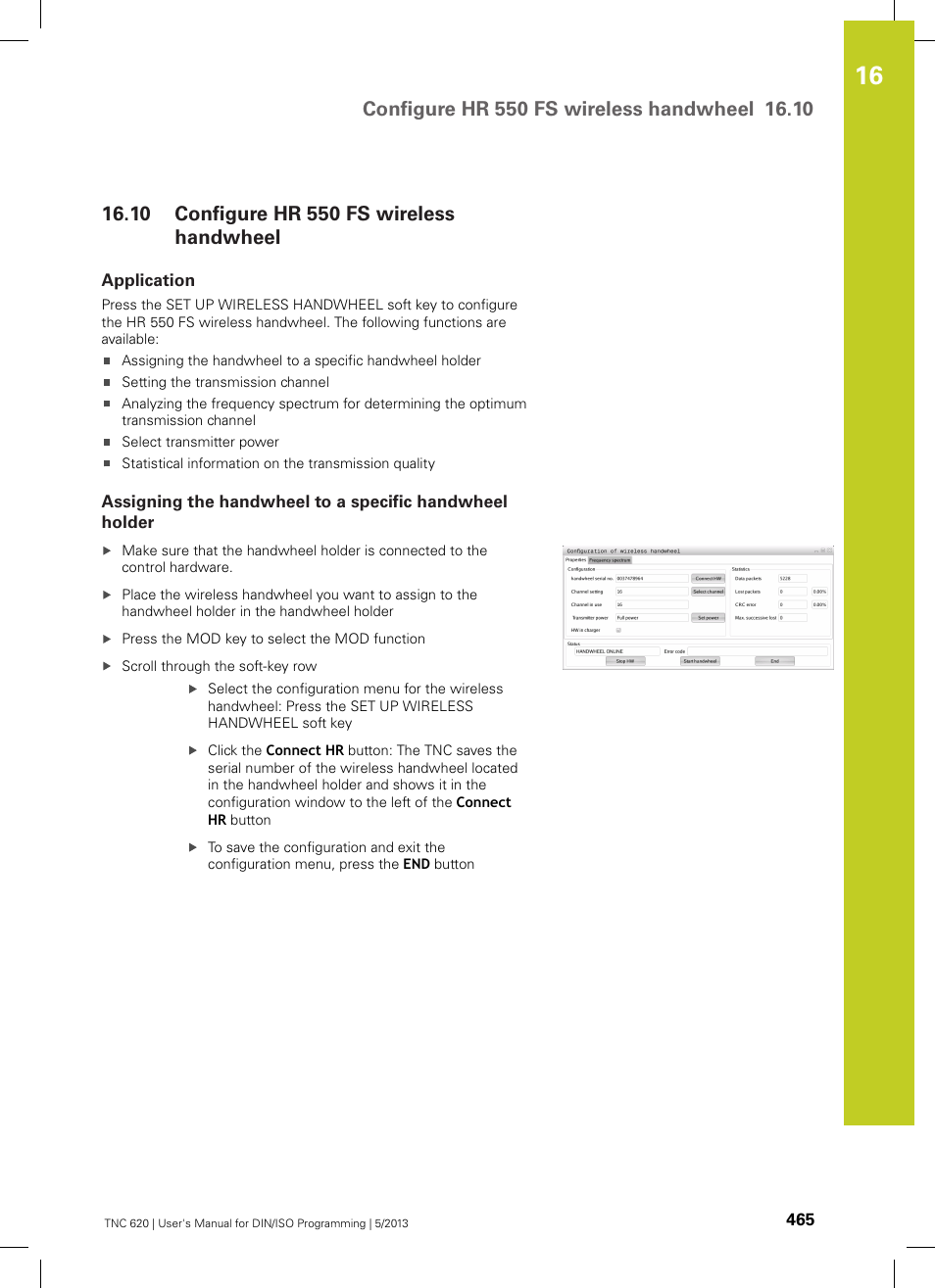 10 configure hr 550 fs wireless handwheel, Application, Configure hr 550 fs wireless handwheel | HEIDENHAIN TNC 620 (34056x-04) ISO programming User Manual | Page 465 / 531